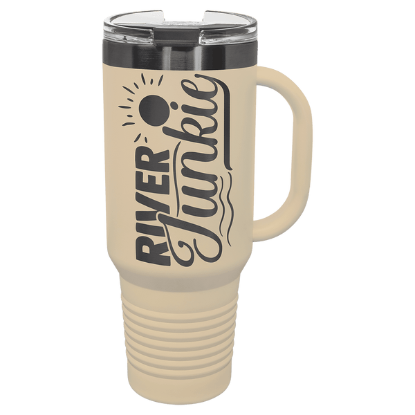 Warm Sand with Ghost Engraving 40oz Travel Mug Sand with Ghost ION Plated - Laser Engraved Drinkware