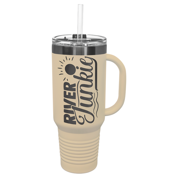 Warm Sand with Ghost Engraving 40oz Travel Mug Sand with Ghost ION Plated - Laser Engraved Drinkware