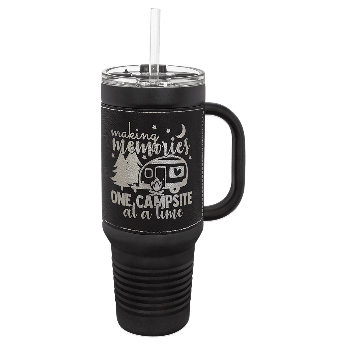 Black with Silver Engraving 40 oz "LEATHERETTE" Travel Mug - Laser Engraved Drinkware