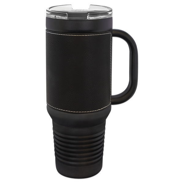 Black with Silver Engraving 40 oz "LEATHERETTE" Travel Mug - Laser Engraved Drinkware