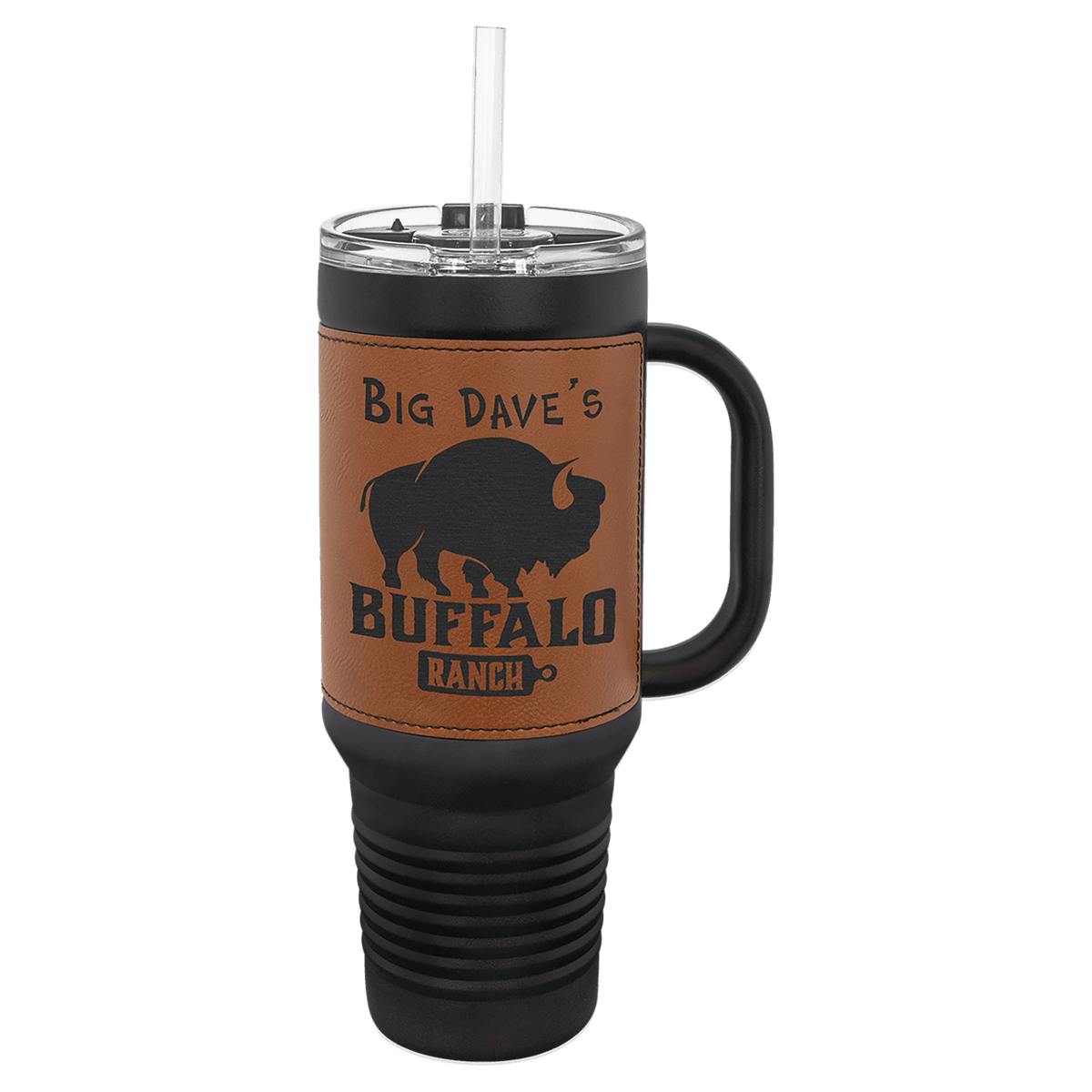 Rawhide with Black Engraving 40 oz "LEATHERETTE" Travel Mug - Laser Engraved Drinkware