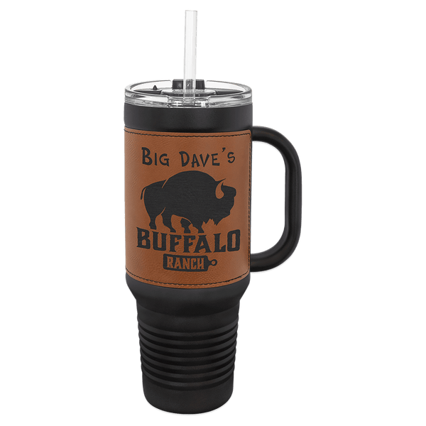 Rawhide with Black Engraving 40 oz "LEATHERETTE" Travel Mug - Laser Engraved Drinkware