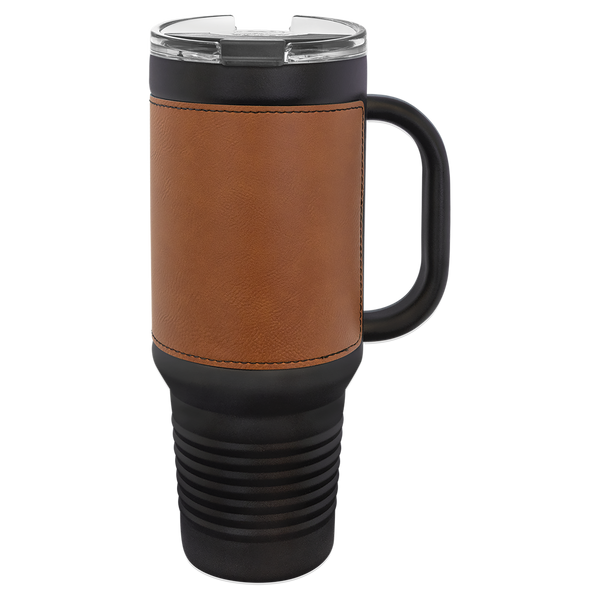 Rawhide with Black Engraving 40 oz "LEATHERETTE" Travel Mug - Laser Engraved Drinkware