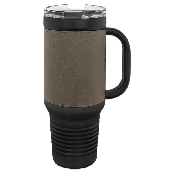 Gray with Black Engraving 40 oz "LEATHERETTE" Travel Mug - Laser Engraved Drinkware