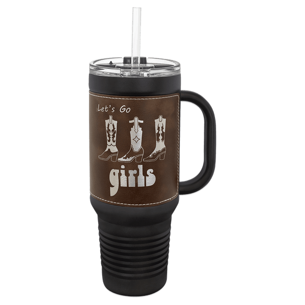 Rustic with Silver Engraving 40 oz "LEATHERETTE" Travel Mug - Laser Engraved Drinkware