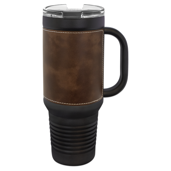 Rustic with Silver Engraving 40 oz "LEATHERETTE" Travel Mug - Laser Engraved Drinkware