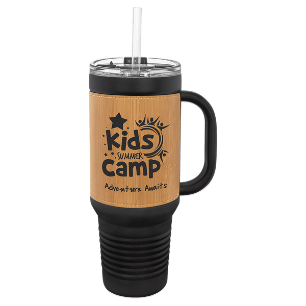 Bamboo with Black Engraving 40 oz "LEATHERETTE" Travel Mug - Laser Engraved Drinkware