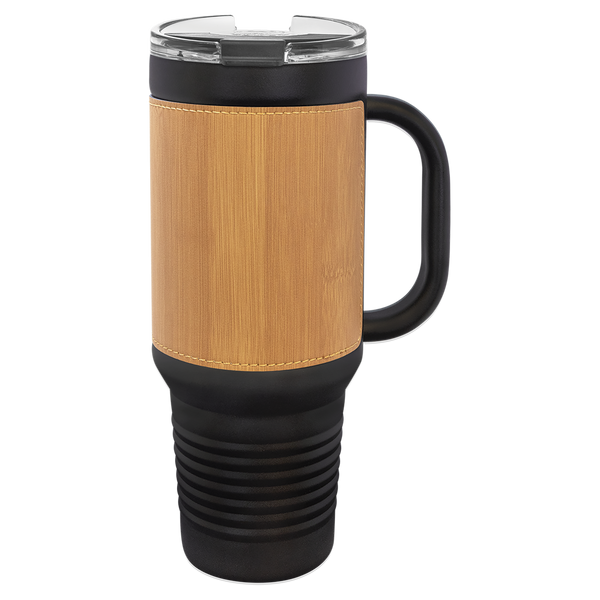 Bamboo with Black Engraving 40 oz "LEATHERETTE" Travel Mug - Laser Engraved Drinkware