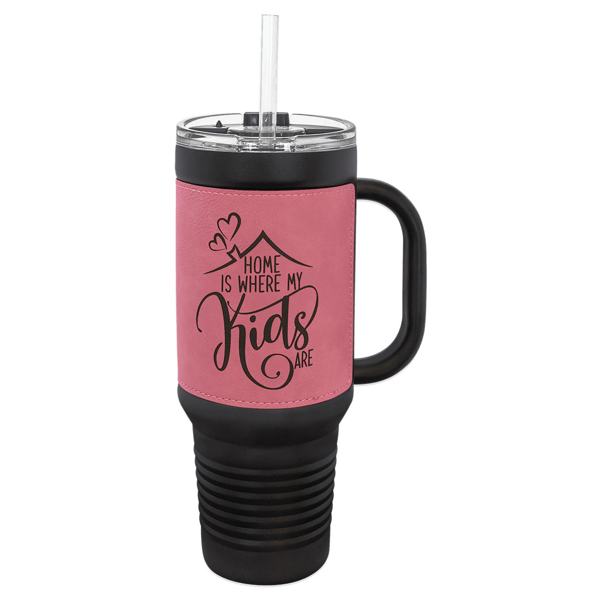 Pink with Black Engraving 40 oz "LEATHERETTE" Travel Mug - Laser Engraved Drinkware