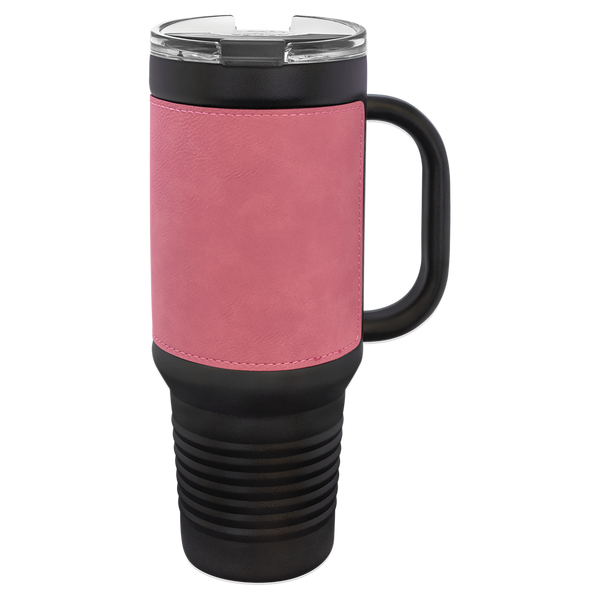 Pink with Black Engraving 40 oz "LEATHERETTE" Travel Mug - Laser Engraved Drinkware