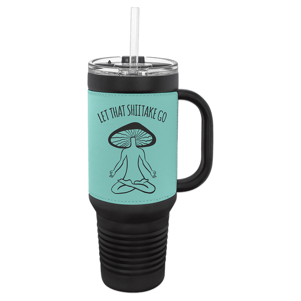 Teal with Black Engraving 40 oz "LEATHERETTE" Travel Mug - Laser Engraved Drinkware