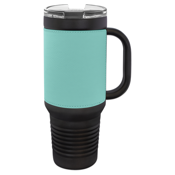 Teal with Black Engraving 40 oz "LEATHERETTE" Travel Mug - Laser Engraved Drinkware