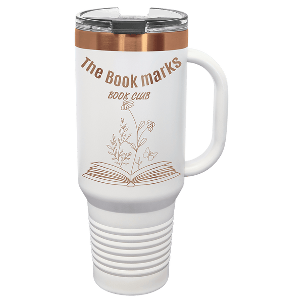 40oz Travel Mug White with Rose-Gold ION Plated - Laser Engraved Drinkware