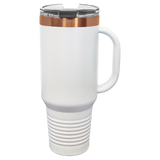 40oz Travel Mug White with Rose-Gold ION Plated - Laser Engraved Drinkware