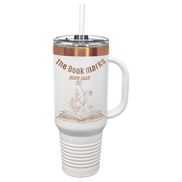 40oz Travel Mug White with Rose-Gold ION Plated - Laser Engraved Drinkware