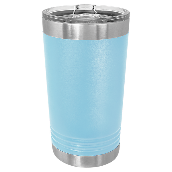 Light Blue with Silver Engraving 16 Oz Pint Tumbler - Laser Engraved Drinkware