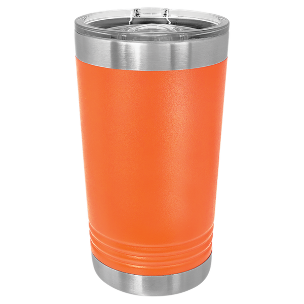 Orange with Silver Engraving 16 Oz Pint Tumbler - Laser Engraved Drinkware