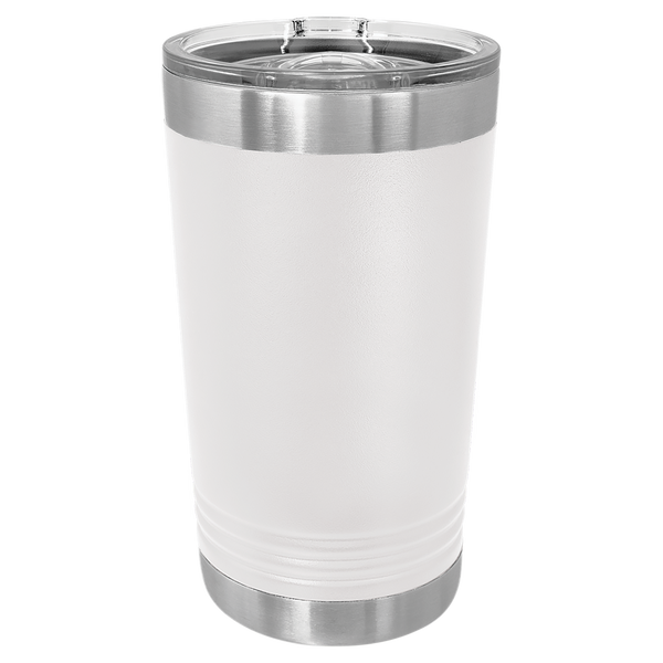 White with Silver Engraving 16 Oz Pint Tumbler - Laser Engraved Drinkware