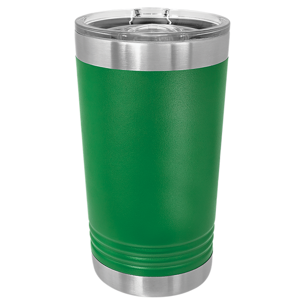 Green with Silver Engraving 16 Oz Pint Tumbler - Laser Engraved Drinkware