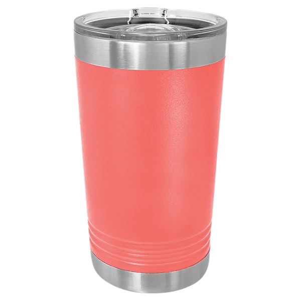 Coral with Silver Engraving 16 Oz Pint Tumbler - Laser Engraved Drinkware