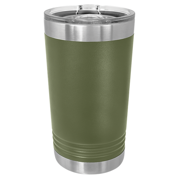Olive Green with Silver Engraving 16 Oz Pint Tumbler - Laser Engraved Drinkware
