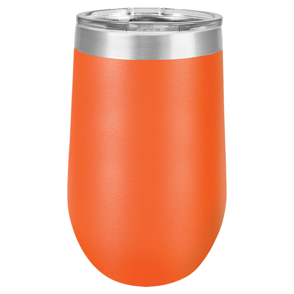 Orange with Silver Engraving 16 Oz Stemless Tumbler - Laser Engraved Drinkware