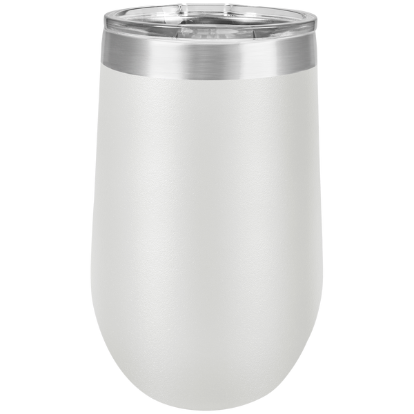 White with Silver Engraving 16 Oz Stemless Tumbler - Laser Engraved Drinkware