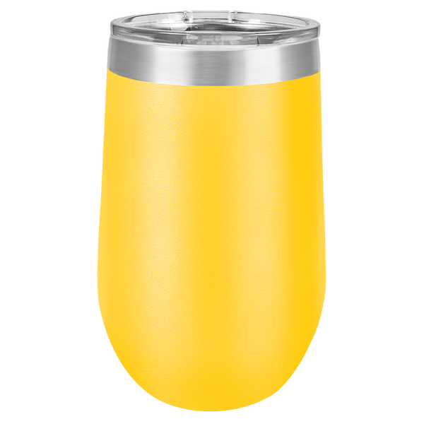 Yellow with Silver Engraving 16 Oz Stemless Tumbler - Laser Engraved Drinkware