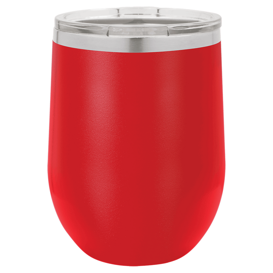 Red with Silver Engraving 12 oz. Stemless Wine Tumbler - Laser Engraved Drinkware