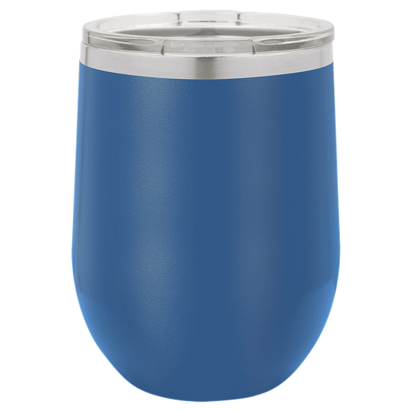 Blue with Silver Engraving 12 oz. Stemless Wine Tumbler - Laser Engraved Drinkware