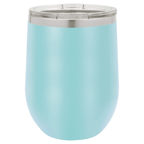 Light Blue with Silver Engraving 12 oz. Stemless Wine Tumbler - Laser Engraved Drinkware