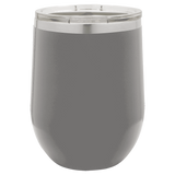 Dark Gray with Silver Engraving 12 oz. Stemless Wine Tumbler - Laser Engraved Drinkware