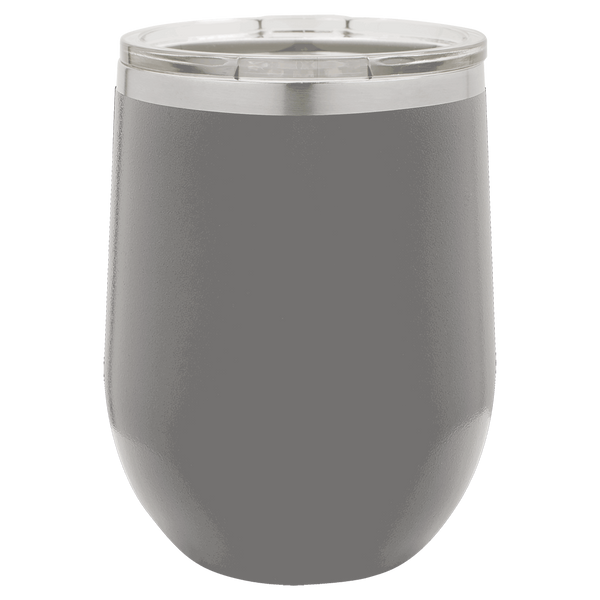 Dark Gray with Silver Engraving 12 oz. Stemless Wine Tumbler - Laser Engraved Drinkware