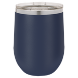 Navy Blue with Silver Engraving 12 oz. Stemless Wine Tumbler - Laser Engraved Drinkware