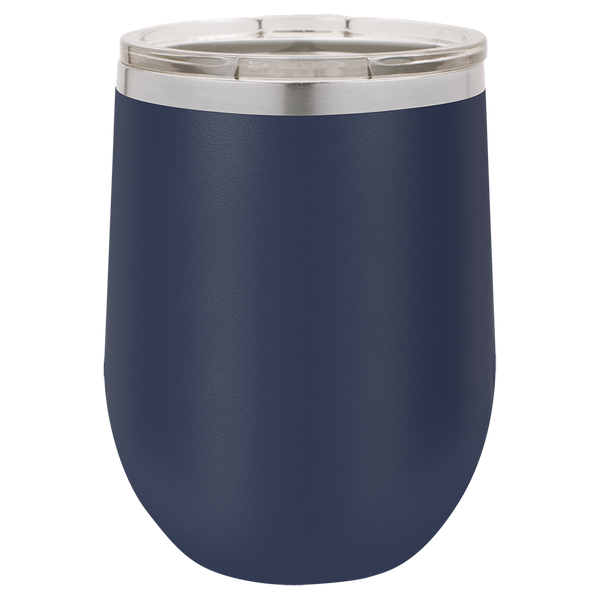 Navy Blue with Silver Engraving 12 oz. Stemless Wine Tumbler - Laser Engraved Drinkware