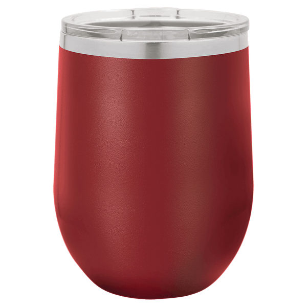 Maroon with Silver Engraving 12 oz. Stemless Wine Tumbler - Laser Engraved Drinkware
