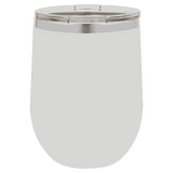 White with Silver Engraving 12 oz. Stemless Wine Tumbler - Laser Engraved Drinkware