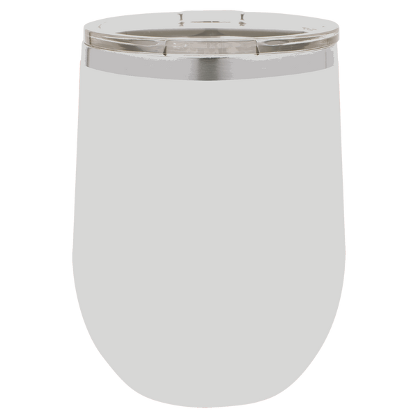 White with Silver Engraving 12 oz. Stemless Wine Tumbler - Laser Engraved Drinkware