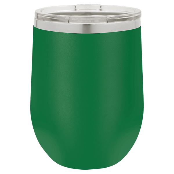 Green with Silver Engraving 12 oz. Stemless Wine Tumbler - Laser Engraved Drinkware