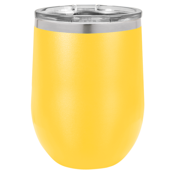 Yellow with Silver Engraving 12 oz. Stemless Wine Tumbler - Laser Engraved Drinkware