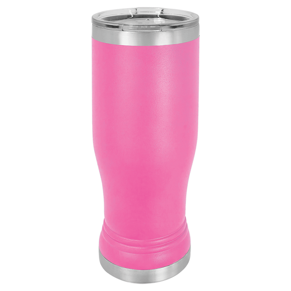 Pink with Silver Engraving 14 Oz Pilsner Tumbler - Laser Engraved Drinkware
