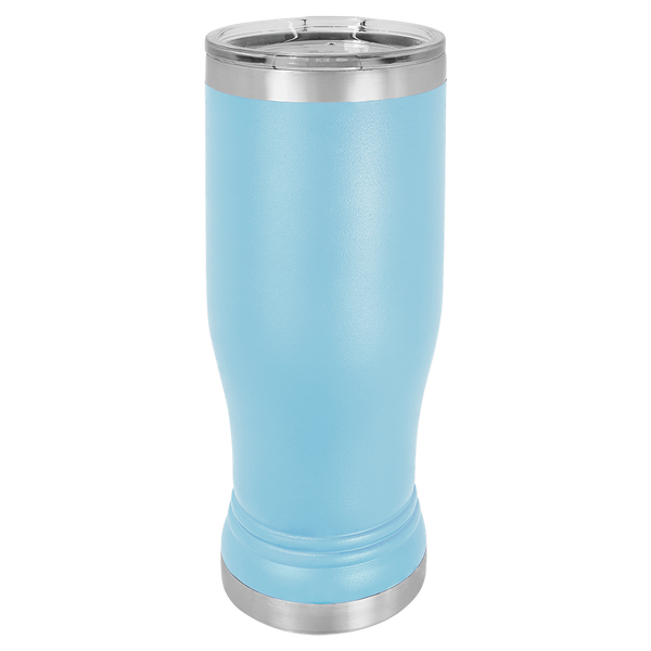 Light Blue with Silver Engraving 14 Oz Pilsner Tumbler - Laser Engraved Drinkware
