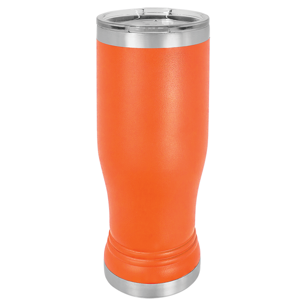 Orange with Silver Engraving 14 Oz Pilsner Tumbler - Laser Engraved Drinkware