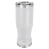 White with Silver Engraving 14 Oz Pilsner Tumbler - Laser Engraved Drinkware
