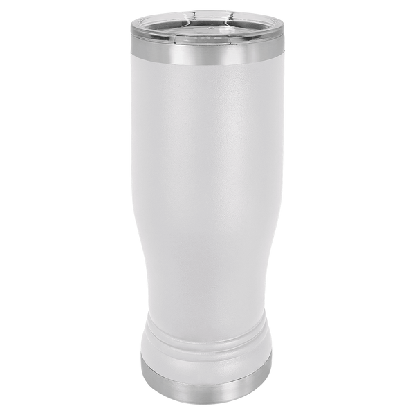 White with Silver Engraving 14 Oz Pilsner Tumbler - Laser Engraved Drinkware