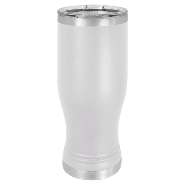 White with Silver Engraving 20 Oz Pilsner Tumbler - Laser Engraved Drinkware