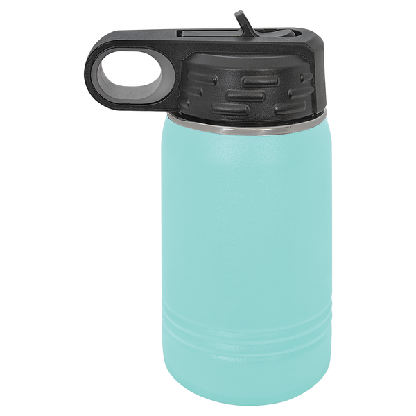 Teal with Silver Engraving 12 Oz Water Bottle Tumbler - Laser Engraved Drinkware