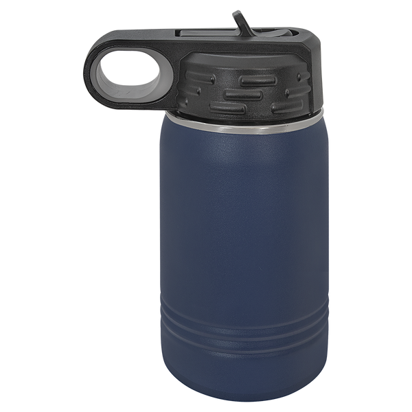 Navy Blue with Silver Engraving 12 Oz Water Bottle Tumbler - Laser Engraved Drinkware