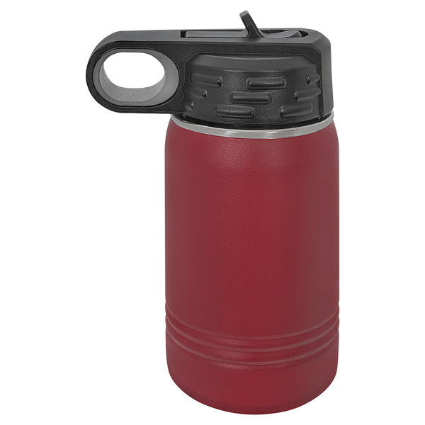 Maroon with Silver Engraving 12 Oz Water Bottle Tumbler - Laser Engraved Drinkware