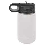 White with Silver Engraving 12 Oz Water Bottle Tumbler - Laser Engraved Drinkware